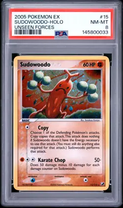 2005 POKEMON EX UNSEEN FORCES #15 SUDOWOODO-HOLO PSA 8 - Image 1