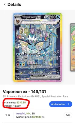 Pokemon Vaporeon EX 149 SIR Prismatic Evolutions Special Illustration Rare NM+ ! - Image 5