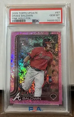 2025 Topps Update Series - Drake Baldwin #US87 Pink Holo Foil RC PSA 10! POP 1! - Image 1