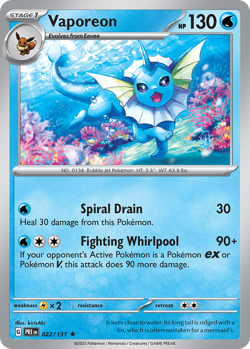 Vaporeon 22/131 Rare Holo | Prismatic Evolutions | Pokemon Card - Image 1