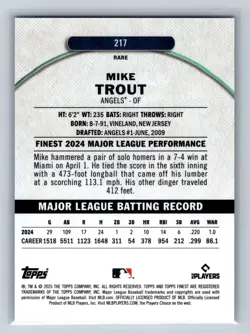 Mike Trout 2025 Topps Finest Rare Blue Checkerboard Refractor /49 #217 Angels - Image 2