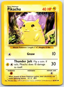 Pikachu 58/102 Common Base Set Unlimited Pokemon LP Arita - Image 1