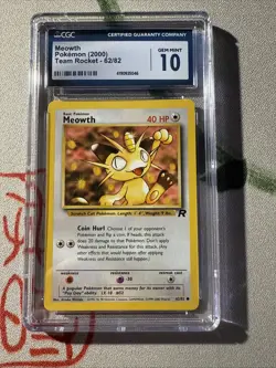 2000 Pokemon Card Team Rocket MEOWTH 62/82 - CGC 10 GEM MINT - Image 1