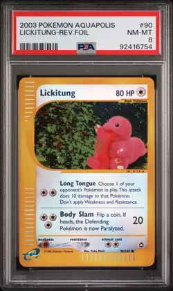 Pokemon WotC Aquapolis Reverse Holo Card #90 Lickitung PSA 8 - Image 1