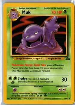Muk 28/62 Rare Fossil Pokemon Unlimited Moderately Played - Image 1