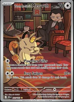 Team Rockets Meowth 203/182 SV10 Destined Rivals Illustrated Card Mint Condition - Image 1
