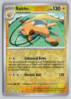 RAICHU 052/162 COMMON TEMPORAL FORCES POKEMON REVERSE HOLO NM - Image 1