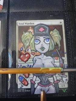 Mtg Hand Painted Altered Art Soul Warden Cute Anime Girl Artwork Signed Painting - Image 1