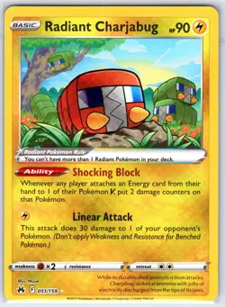 Radiant Charjabug 051/159 Radiant Rare Crown Zenith Pokemon Holo Near Mint - Image 1