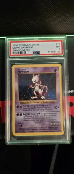 PSA 7 1999 Pokemon Base Set Shadowless Mewtwo Holo #10 WOTC Vintage Holo - Image 1