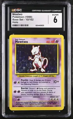 POKEMON 1999 MEWTWO HOLO 10/102 BASE SET CGC 6 - Image 1