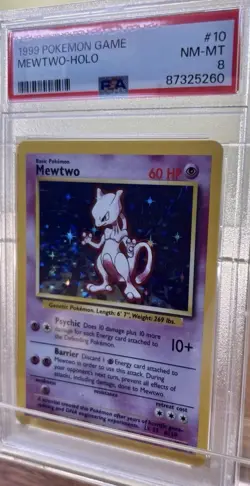 1999 Pokemon Base Set Mewtwo Holo #10/102 PSA 8 WOTC Unlimited Rare - Image 1