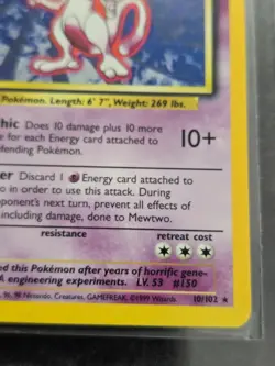 Pokemon TCG Mewtwo Base Set 10/102 Holo 1999-2000 Wizards Base Set LP+!! - Image 3