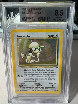 BECKETT 8.5 MINT Smeargle 11/75 HOLO RARE Neo Discovery Pokemon Card - Image 1