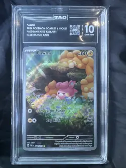 Pokemon TCG Pawmi Card 142/091 Shiny Holo Paldean Fates TAG 10 - Image 1