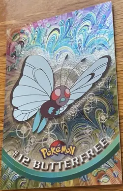 1999 Topps Pokemon TV Animat. BUTTERFREE #12 Texture Holo Silver Foil Black Logo - Image 1