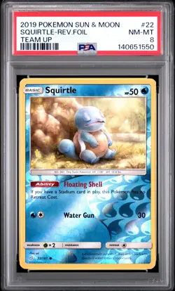 2019 POKEMON SUN & MOON TEAM UP #22 SQUIRTLE-REVERSE FOIL PSA 8 - Image 1