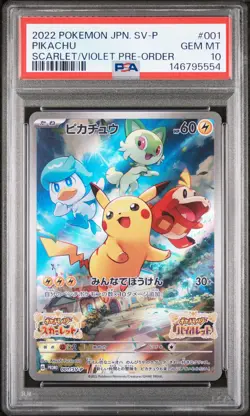 2022 POKEMON JAPANESE SV PROMO SCARLET & VIOLET PRE-ORDER #001 PIKACHU PSA 10 - Image 1