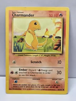 Charmander 46/102 Common Base Set Unlimited Pokemon Moderately Played - Image 1