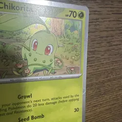 Chikorita 008/217 ME: AH Pokemon Cosmo Holo Bleed error card with Swirl - Image 2
