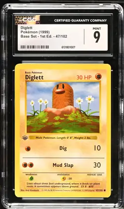 CGC 9 MINT Diglett 47/102 1st Edition Shadowless Base Set Pokemon Card - Image 1