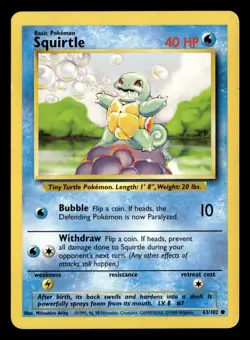 Squirtle 63/102 Common Base Set Unlimited Pokemon Card - 3 - Image 2