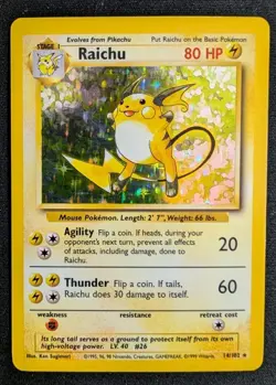 Wizards Pokemon TCG Base Set Raichu 14/102 Holo Rare Unlimited 1999 LP Vintage - Image 1