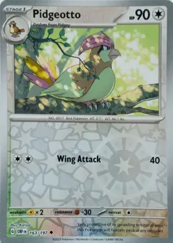 163/197 PIDGEOTTO REVERSE HOLO OBSIDIAN FLAMES POKEMON CARD - Image 1