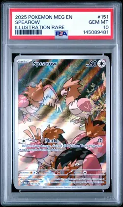 2025 POKEMON MEG EN-MEGA EVOLUTION ILLUSTRATION RARE #151 SPEAROW PSA 10 - Image 1