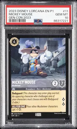 2023 DISNEY LORCANA EN P1-PROMO GEN CON 2023 #11 MICKEY MOUSE - MUSKETEER PSA 10 - Image 1