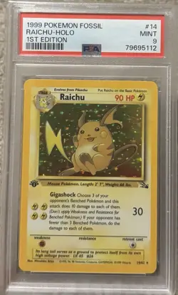 Pokemon 1999 Fossil Raichu 14/62 Holo Rare 1st Edition PSA 9 English Card - Image 1