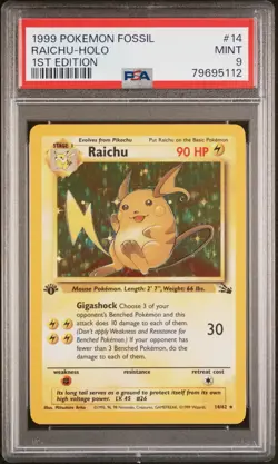Pokemon 1999 Fossil Raichu 14/62 Holo Rare 1st Edition PSA 9 English Card - Image 3