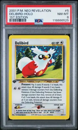 🔥 PSA 8 MINT 🔥 2001 Pokemon Neo Revelation 1st Edition #5 Delibird Holo RARE - Image 1