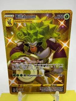 Rillaboom 197/189 GOLD SECRET RARE Pokemon TCG Darkness Ablaze NM P1 - Image 2