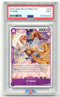 2025 One Piece PRB02 Premium Booster The Best Vol.2 002 O-Nami PSA 9 - Image 1