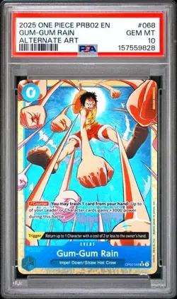 2025 One Piece The Best Vol. 2 Gum-Gum Rain Alternate Art #OP02-068 PSA 10 - Image 1