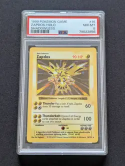 PSA 8 Zapdos 16/102 Shadowless Base Set Holo Rare Pokemon Card - Image 1