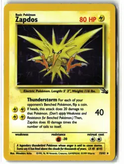 1999 Zapdos ⭐ 15/62 Vintage WOTC Holo Rare Fossil Pokemon NM - Image 1