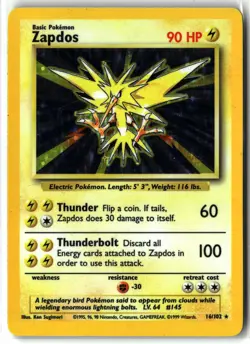 1999 Zapdos ⭐ 16/102 Holo Rare Base Set WOTC Vintage Unlimited Pokemon NM/LP - Image 1