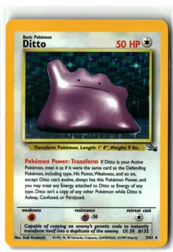 1999 Ditto ⭐ 3/62 Unlimited Holo Rare Fossil WOTC Vintage Pokemon NM/LP - Image 1