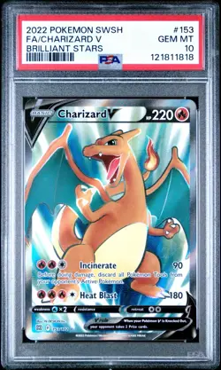 Charizard V PSA 10 Full Art 153/172 Swsh09: Brilliant Stars Pokemon TCG Holo - Image 1