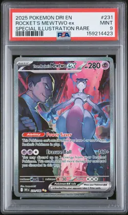 2025 POKEMON DRI EN-DESTINED RIVALS #231 TEAM ROCKET'S MEWTWO EX PSA 9 - Image 1