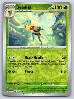 BEEDRILL 015/165 RARE 151 POKEMON REVERSE HOLO NM - Image 1