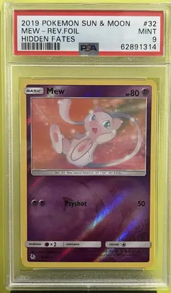 Mew 32/68 Hidden Fates Reverse Holo Foil 2019 Pokemon PSA 9 (Visible scratch) - Image 1