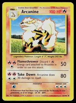 Pokemon Card Base Set Arcanine 23/102 Uncommon 1999-2000 4th Print UK Exclusive - Image 1