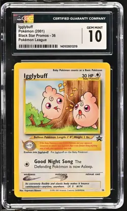 2001 Pokemon League Igglybuff Black Star Promo BSP #36 CGC 10 - Image 1