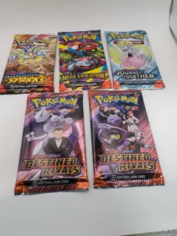 Pokemon TCG 5 Booster Packs Destined Rivals Surging Sparks Journey Mega Sealed - Image 2