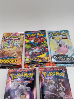 Pokemon TCG 5 Booster Packs Destined Rivals Surging Sparks Journey Mega Sealed - Image 3