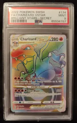 PSA 9 MINT Charizard VSTAR 174/172 Brilliant Stars Secret Rare Holo Pokemon 2022 - Image 1