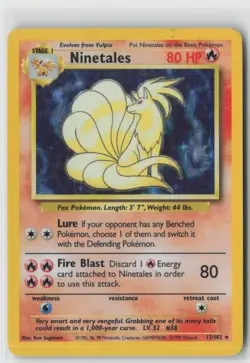 NINETALES HOLO RARE BS BASE SET UNLIMITED POKEMON 12/102 HP - Image 1